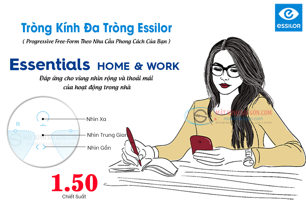 Tròng Kính Đa Tròng 1.50 Essilor Essentials Home & Work